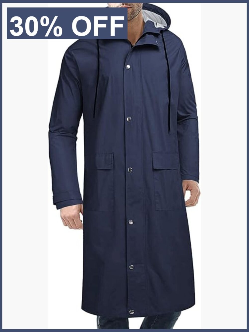 Men's Long Raincoat with Hood Waterproof Trench Jacket
